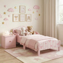 Letto Montessori per Bambini 3-6 Anni 146x76,5x54,5 cm con Sponde Anti-Caduta a Forma di Fiocco in MDF e Compensato Rosa      