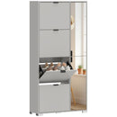 Scarpiera con Specchio 82x30x168 cm 4 Cassetti Ribalta e Armadietto 2 Ante in MDF Grigio      