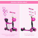 Monopattino Passeggino Triciclo a 3 Ruote 62x25x72,5 cm Rosa