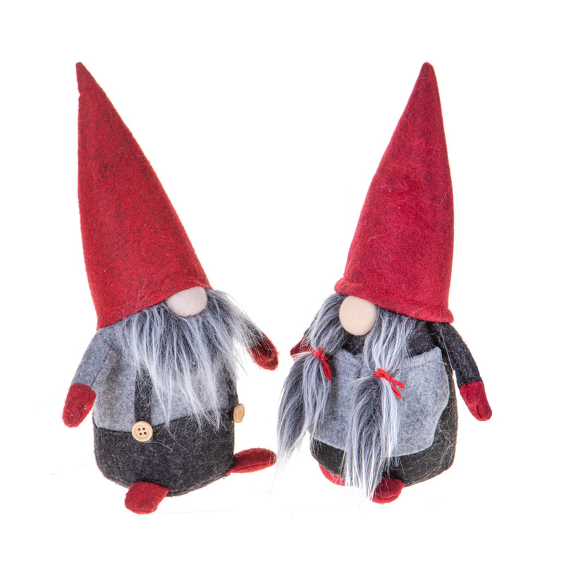 Set 2 Elfi H23,5 cm in Tessuto Rosso/Grigio