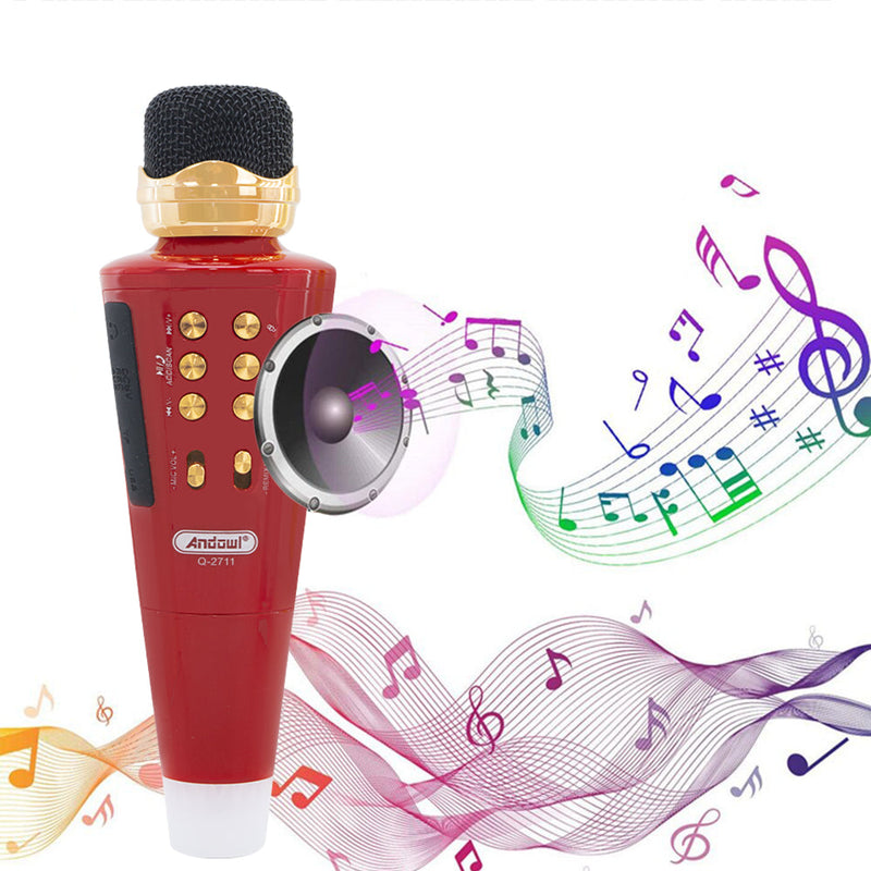 Microfono Karaoke Wireless Speaker Musica Bluetooth con USB per Feste Rosso