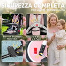 Triciclo per Bambini 6 in 1 con Maniglione di Spinta e Sedile Girevole 111,5x52x98 cm Rosa      
