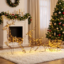 Decorazione Natalizia da Esterno 3 Pezzi Renne e Slitta 78x22x105 cm con 240 LED 8 Illuminazioni Timer e IP44 in Metallo e Rattan PP      