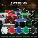 Set da Poker Completo con 500 Fiches Mescolatore di Carte Distributore di Carte Tappetino 5 Dadi Argento      