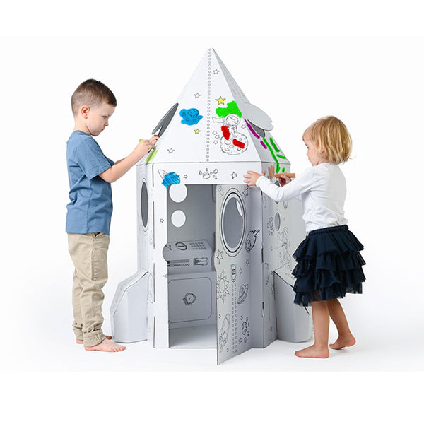 Casetta per Bambini Razzo Spaziale in Carta da Colorare 89x89x129 cm Bianco online