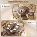 Tavolo Espandibile per 6-8 Persone da Rotondo a Ovale 150x110x75 cm con Base a Piedistallo in MDF e Acciaio Color Noce Scuro      