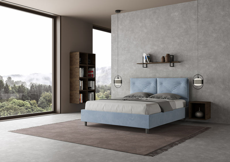 Letto Matrimoniale con Alzata Comoda Imbottito in Microfibra Appia Azzurro Varie Misure