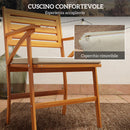 Set Tavolo e 2 Sedie con Cuscini da Giardino in Legno di Pino Naturale