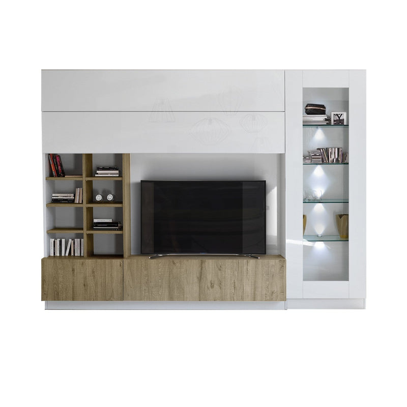 Parete Attrezzata Mobili Soggiorno Mobile TV 2 Pensili Libreria e Mobile a Colonna TFT Line Rovere Miele