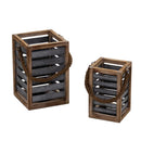 Set 2 Lanterna in legno marrone con manico corda quadro 