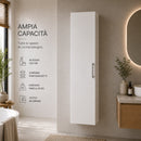 Pensile Colonna Bagno 31x16x136 cm con 1 Anta e 4 Ripiani in Vetro in Truciolato e MDF Bianco      