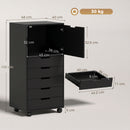 Mobile Archivio Porta Stampante 48x40x100 cm con 5 Cassetti e Ruote in Truciolato e Acciaio Nero      