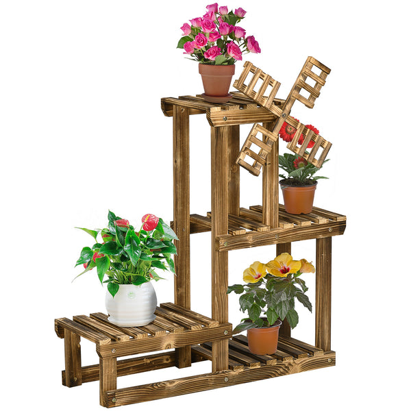 Portapiante Scaffale 4 Ripiani 76x30x90 cm in Legno di Abete Carbonizzato sconto