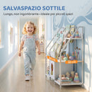 Libreria Montessoriana per Bambini 3-8 Anni 93x30x76 cm con 3 Ripiani in Tessuto Scomparti e Cassetto in Metallo e Truciolare Bianco      