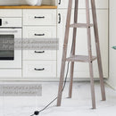 Lampada da Terra in Legno con 3 Ripiani e Paralume in Tessuto 45x45x148 cm  Grigio