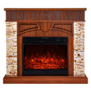 Camino Elettrico da Pavimento 113x127x31 cm Effetto Fiamma 1950W Zeus & Mirabella Noce