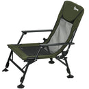 Sedia da Pesca Pieghevole con Poggiapiedi Rimovibile 140x81x63 cm in Poliestere e Acciaio Nero e Verde