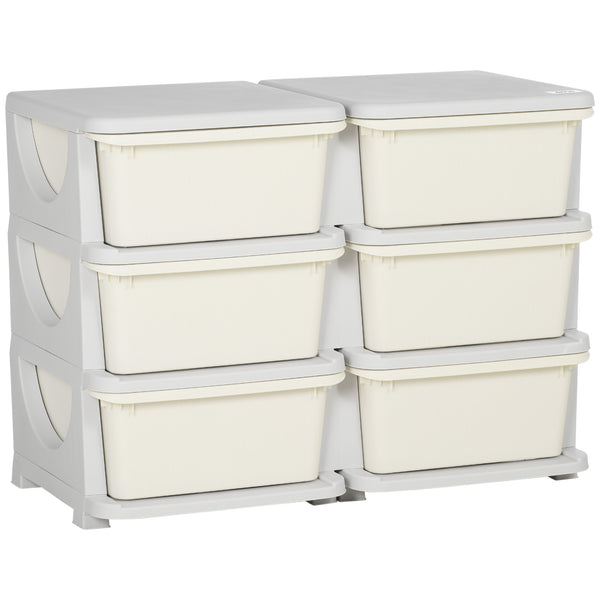 online Cassettiera Portagiochi per Bambini 3-6 Anni 75x37x56.5 cm 6 Cassetti con Bordi Arrotondati in PP Bianco Crema