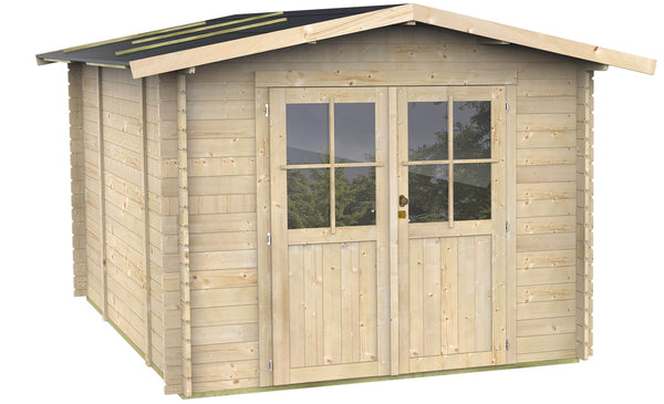 sconto Gartenbox für Werkzeuge 254 x 276 cm mit doppelter Fenstertür aus Naturholz