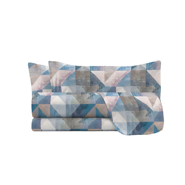 sconto Set Lenzuola con Stampa Sopra Sotto e Federe Linea River Sepik Blue Varie Misure