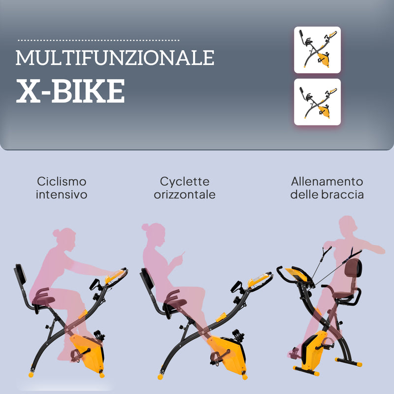 Cyclette Pieghevole con Resistenza Magnetica 8 Livelli Volano 2,5kg in Acciaio e ABS Nero e Giallo  