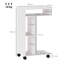 Tavolino da Soggiorno 40x30x69 cm con Rotelle e Mensola Aperta a Forma di C in Legno Bianco      
