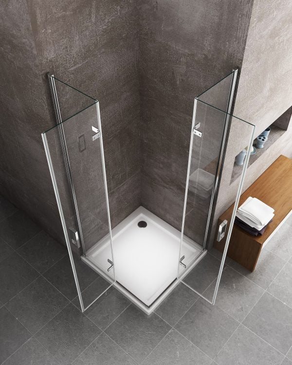 Box Doccia Angolare 2 Ante Battenti in Cristallo Trasparente 6mm H190 Varie Misure