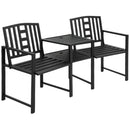 Panchina 2 Posti da Giardino 165x53,5x85,5 cm con Tavolino in Metallo Nero