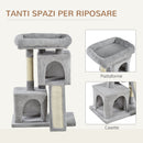 Albero Tiragraffi con Lettino e 2 Casette 59x39x83 cm Pali in Sisal Grigio