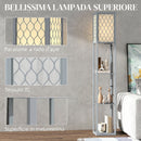 Lampada da Terra Salvaspazio 26x26x160 cm con 3 Ripiani Attacco E27 in MDF e Tessuto Grigio Chiaro      