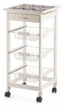 Carrello da Cucina Salvaspazio 37x37x76 cm 3 Ceste in Legno Soriani Zig Zag Bianco