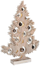 Albero di Natale in Legno 50 cm con Led e Palline Sbiancato