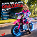 Moto Elettrica per Bambini 3+ Anni Licenza Honda CRF 450R 104x55x67 cm 12 V con Batteria al Litio e Sospensioni in ABS Rosa      