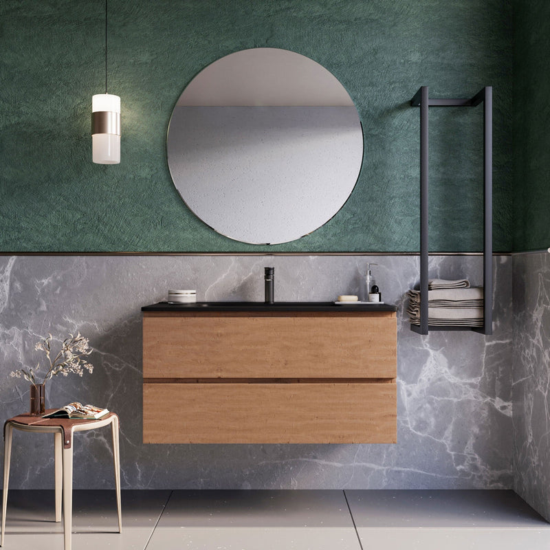 Mobile bagno sospeso 80 cm Rovere Cartagena lavabo nero opaco Seattle Senza Specchio Bonussi