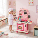 Cucina Giocattolo per Bambini 3-6 Anni 67x25x87 cm con Luci Suoni Fornello Lavello Rubinetto e Cappa in Plastica Rosa      