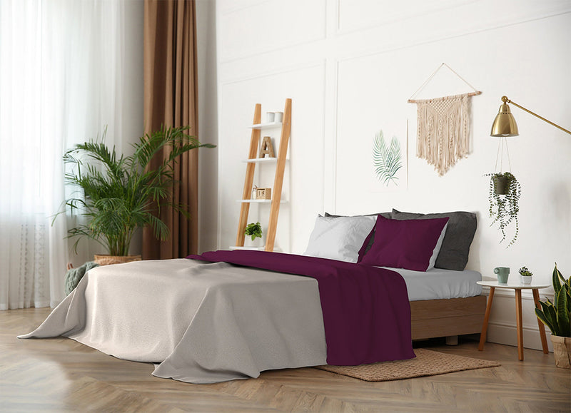 Set Lenzuola Sopra Sotto e Federe Doubleface Prugna\/Grigio Chiaro Varie Misure