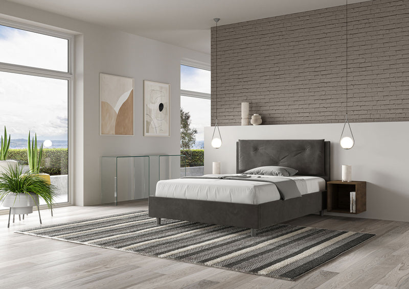 Letto Matrimoniale Francese Imbottito in Microfibra Appia Large Grigio Varie Misure