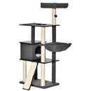 Albero Tiragraffi per Gatti 60x40x146 cm in Sisal con Casetta Lettino e Cuscini Grigio