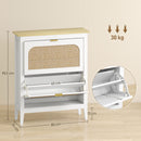 Scarpiera Slim Stile Boho con 2 Cassetti Ribaltabili per 14 Paia di Scarpe 80x24x95,5 cm Anta con Pannello in Rattan Bianco   