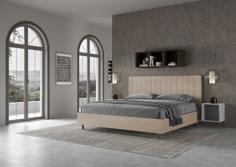 Letto Matrimoniale Imbottito in Microfibra Agueda Sabbia Varie Misure