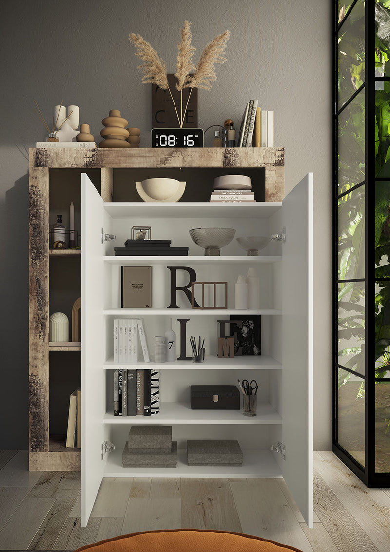 Mobile Multiuso 2 Ante con 5 Ripiani 109x30x138,5 cm Hamburg Bianco Lucido e Pero