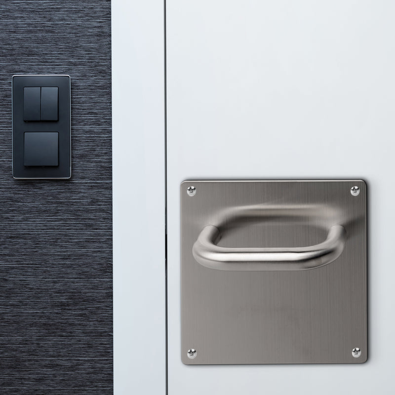 Coppia di Maniglie con Piastra 17 x 17 cm per Porte Interne Acciaio Inossidabile Emuca
