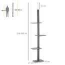 Albero Tiragraffi per Gatti a Soffitto 4 Livelli 43x27x228-260cm Altezza Regolabile Grigio