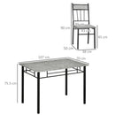 Set da Pranzo Tavolo e 4 Sedie Seduta Imbottita in Metallo e MDF Grigio e Nero