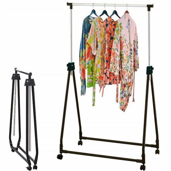Stand Appendiabiti Pieghevole in Acciaio Asta Allungabile Regolabile con Ruote acquista