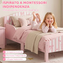 Letto Montessori per Bambini 3-6 Anni 146x76,5x54,5 cm con Sponde Anti-Caduta a Forma di Fiocco in MDF e Compensato Rosa      