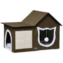 Cuccia Casetta per Gatti 65x41x45,5 cm in MDF Finto Lino e Sisal Marrone