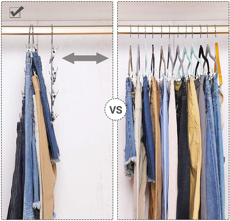 Set 3 Grucce Multiple in Metallo Appendiabiti Salvaspazio con Pinze a 4 Livelli