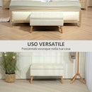Cassapanca Pouf Contenitore Poggiapiedi 80x35x42 cm in Velluto Gambe in Legno di Caucciù Crema      
