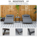 Set 2 Lettini Prendisole e Tavolino Pieghevoli in Rattan Grigio